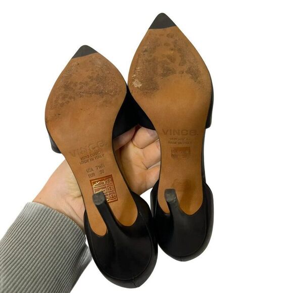 Vince Claire Black Leather D'Orsay Pointed Toe Heels - Picture 5 of 7